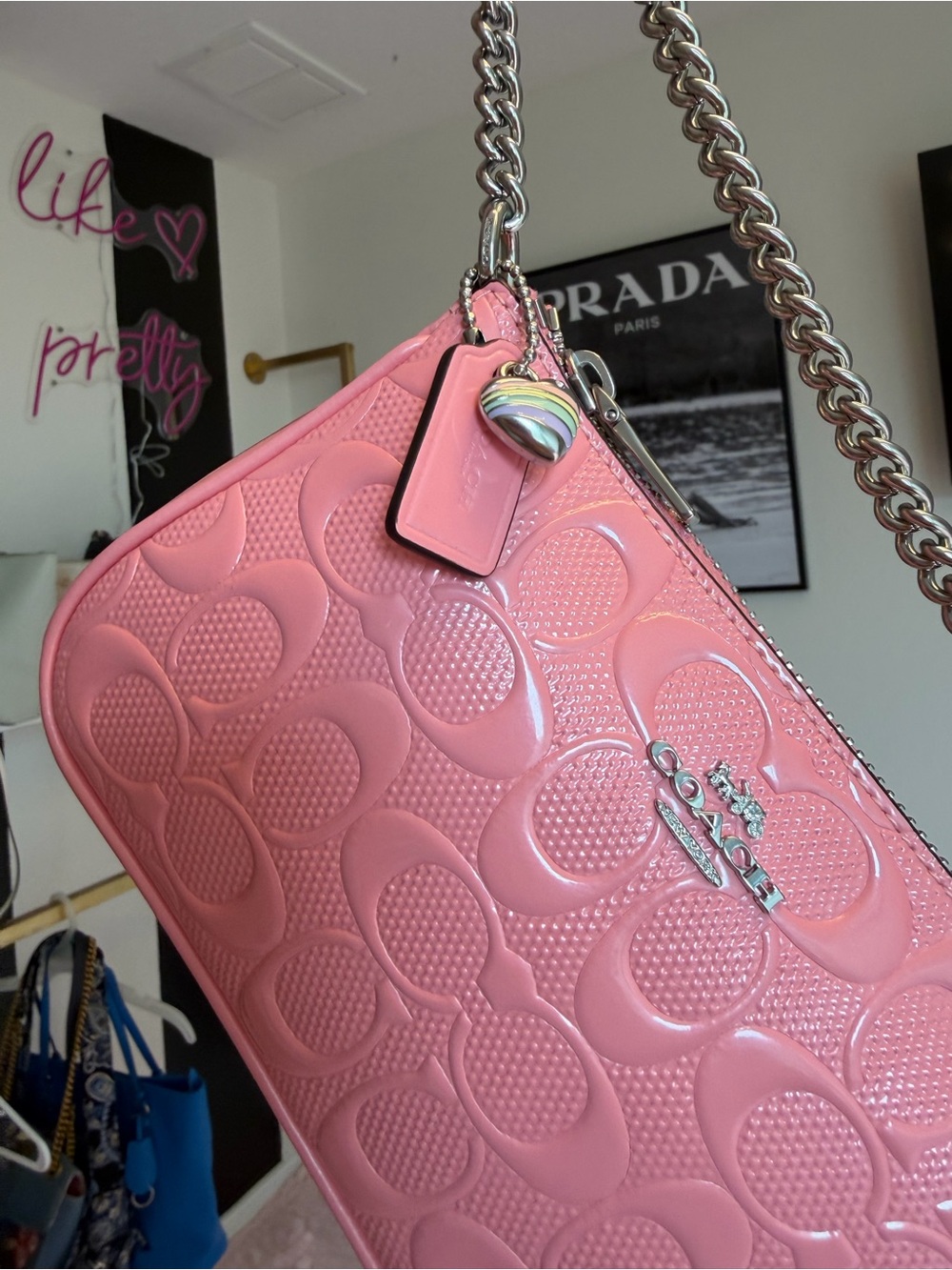 ๐ Coach Nolita 19 Pink Patent Signature Chain Bag CC727 NWT Barbiecore - Picture 14 of 17